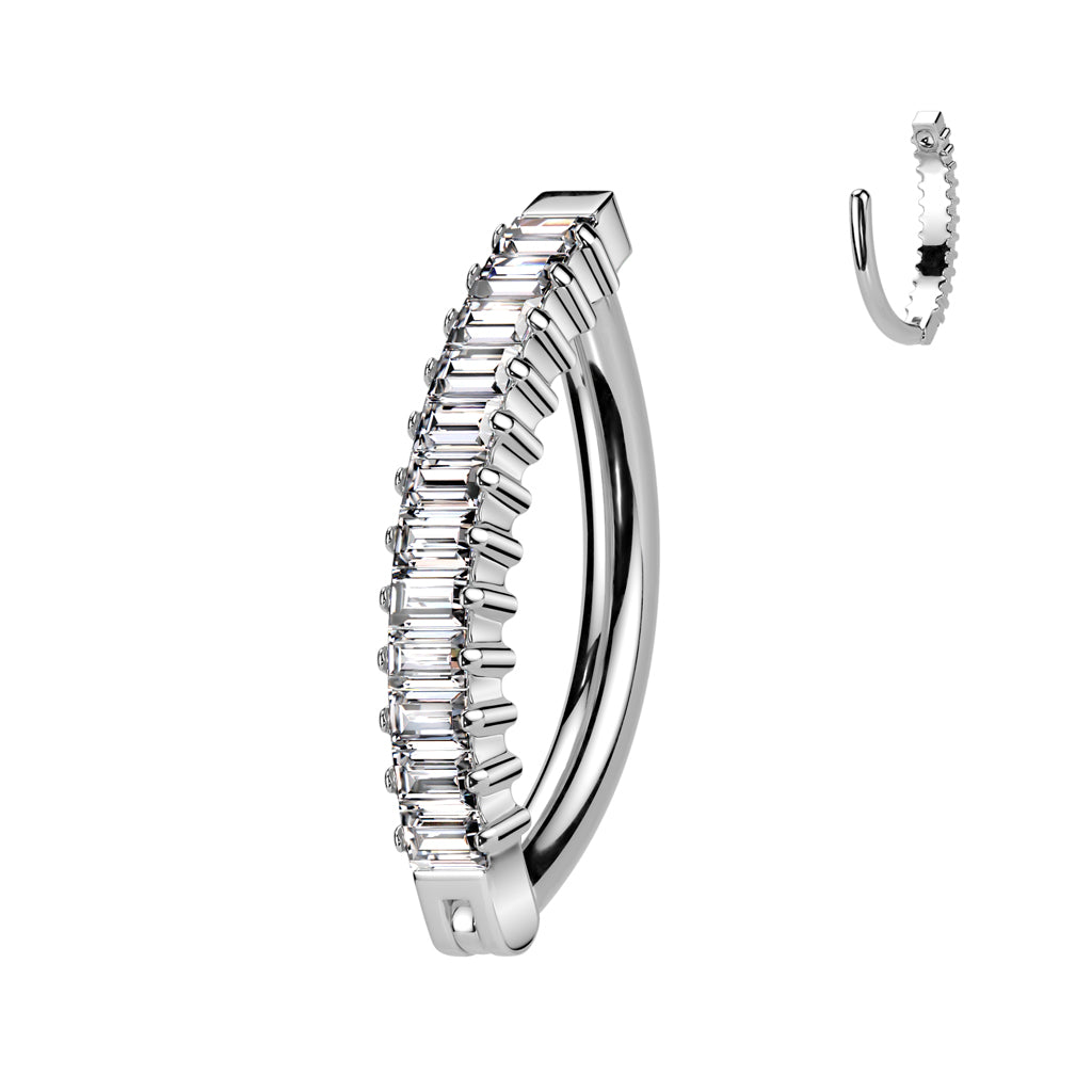 Vertical Baguette CZ Belly Ring — Implant Grade Titanium
