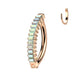 Vertical baguette CZ navel clicker hoop in rose gold with aurora borealis opal CZ — 14G ASTM F-136 implant-grade titanium belly ring by Pressha

