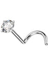 Prong Set CZ Nose Screw Stud in silver with clear CZ, ASTM F-136 implant grade titanium, 18G/20G