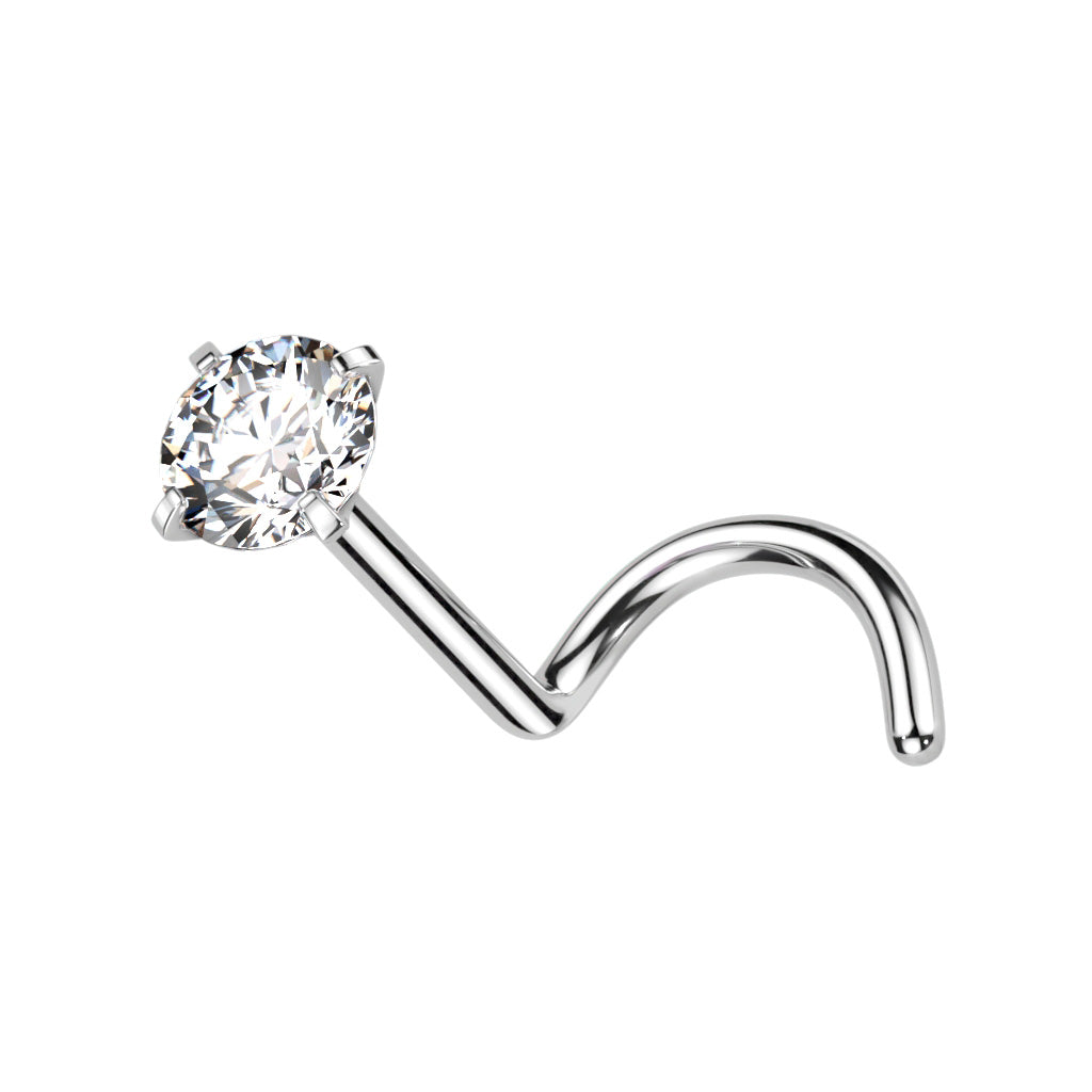 Implant-grade titanium prong-set CZ nose screw stud – Silver | Pressha