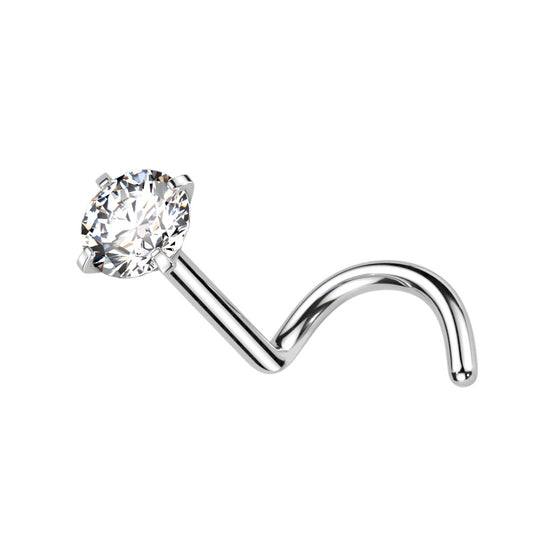 Implant-grade titanium prong-set CZ nose screw stud – Silver | Pressha