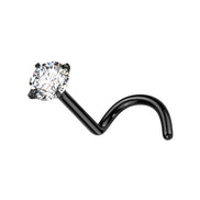 Implant-grade titanium prong-set CZ nose screw stud – Black/Silver | Pressha
