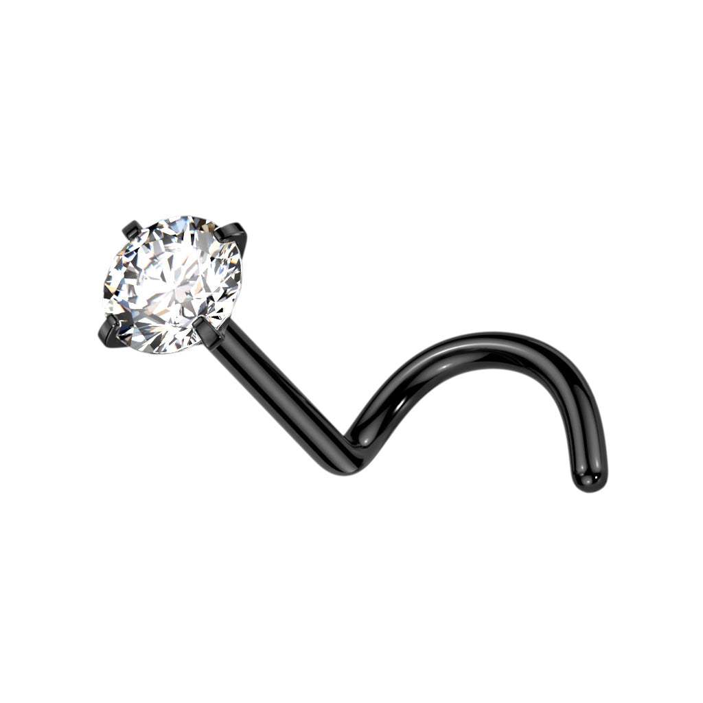 Implant-grade titanium prong-set CZ nose screw stud – Black/Silver | Pressha