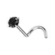 Prong Set CZ Nose Screw Stud in silver with black CZ, ASTM F-136 implant grade titanium, 18G/20G