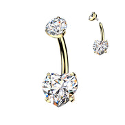 Implant-Grade Titanium 24K Gold PVD Internally Threaded Prong-Set Heart CZ Navel Ring