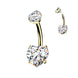 24K gold PVD heart CZ belly button ring with clear CZ — 14G ASTM F-136 implant-grade titanium navel barbell by Pressha
