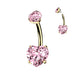 24K gold PVD heart CZ belly button ring with pink CZ — 14G ASTM F-136 implant-grade titanium navel barbell by Pressha

