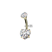 Implant-Grade Titanium 24K Gold PVD Internally Threaded Prong-Set Heart CZ Navel Ring