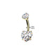 24K gold PVD heart CZ belly button ring side view — 14G ASTM F-136 implant-grade titanium navel barbell by Pressha
