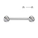 Bezel Set CZ Internally Threaded Nipple Barbell in silver, ASTM F-136 implant grade titanium, 14G, 9/16