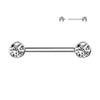 Bezel Set CZ Internally Threaded Nipple Barbell in silver, ASTM F-136 implant grade titanium, 14G, 9/16