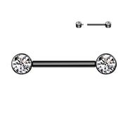 Implant Grade Titanium Internally Threaded Nipple Barbell — Bezel Set CZ Ends