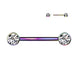 Bezel Set CZ Internally Threaded Nipple Barbell in rainbow anodized titanium, ASTM F-136, 14G, 9/16