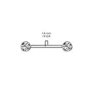 Implant Grade Titanium Internally Threaded Nipple Barbell — Bezel Set CZ Ends
