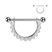 Implant Grade Titanium Internally Threaded Nipple Barbell — Pavé CZ Dangle