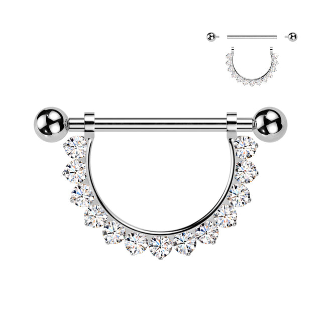 Implant Grade Titanium Internally Threaded Nipple Barbell — Pavé CZ Dangle