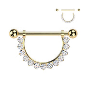 Implant Grade Titanium Internally Threaded Nipple Barbell — Pavé CZ Dangle