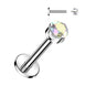Bezel set CZ flat back labret stud in silver with clear CZ, 16G 316L surgical steel internally threaded for helix and conch
