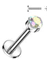 316L Surgical Steel Internally Threaded Flat Back Labret — Bezel CZ & Diamond CZ Dangle