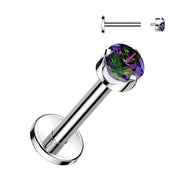 316L Surgical Steel Internally Threaded Flat Back Labret — Bezel CZ & Diamond CZ Dangle