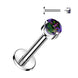 Bezel set CZ flat back labret stud with Vitrail Medium CZ stone, 16G 316L surgical steel internally threaded labret