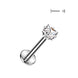 Square prong set CZ internally threaded labret stud in high-polish silver, 16G ASTM F-136 implant grade titanium