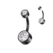 Implant Grade Titanium Bezel Set Double Swarovski Crystal Belly Ring — Internally Threaded
