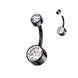 Double Swarovski crystal belly button ring in black with clear crystals — 14G ASTM F-136 implant-grade titanium navel barbell by Pressha
