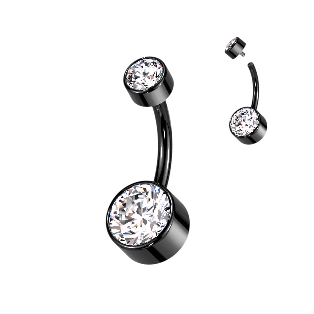 Implant Grade Titanium Bezel Set Double Swarovski Crystal Belly Ring — Internally Threaded