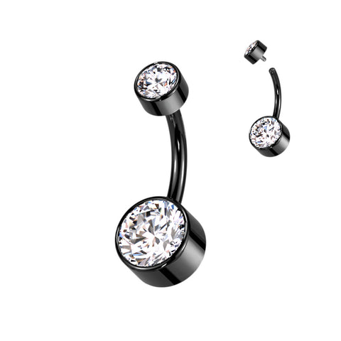 Implant Grade Titanium Bezel Set Double Swarovski Crystal Belly Ring — Internally Threaded