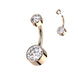 Double Swarovski crystal belly button ring in rose gold with clear crystals — 14G ASTM F-136 implant-grade titanium navel barbell by Pressha
