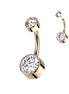 Implant Grade Titanium Bezel Set Double Swarovski Crystal Belly Ring — Internally Threaded