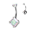 Implant-grade titanium internally threaded belly ring with diamond CZ and round CZ – Aurora Borealis | Pressha