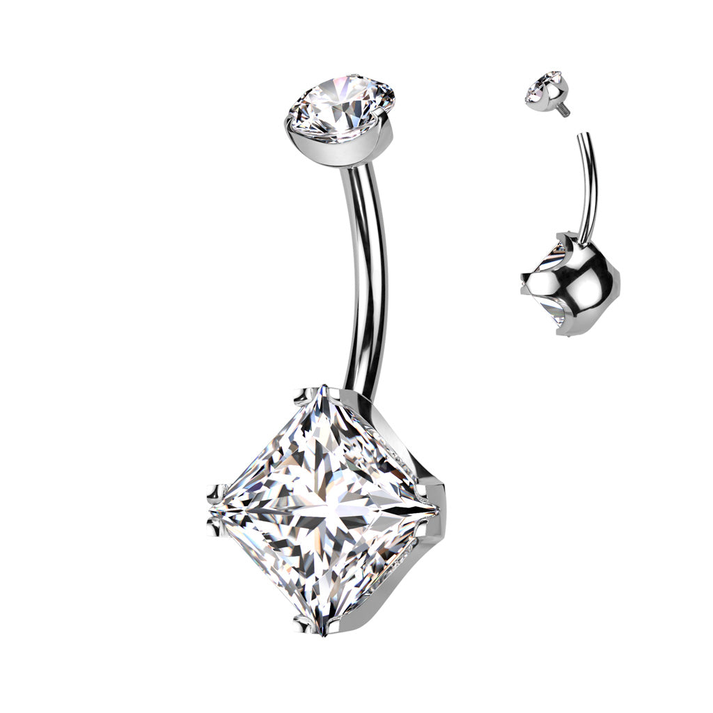 Titanium Diamond CZ & CZ Belly Button Ring