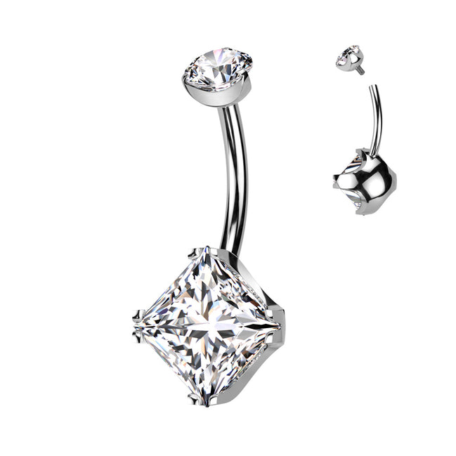 Titanium Diamond CZ & CZ Belly Button Ring
