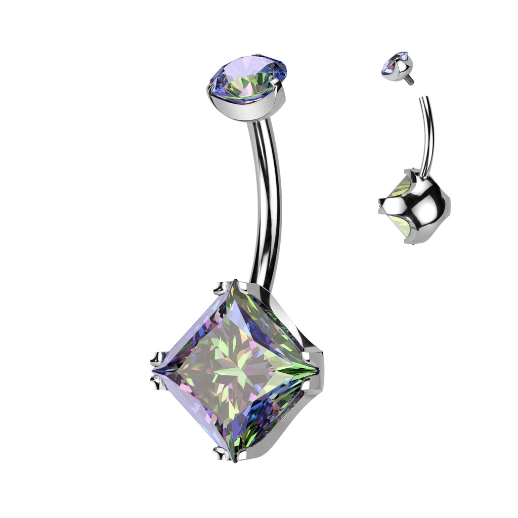 Titanium Diamond CZ & CZ Belly Button Ring