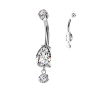 Pear CZ Dangle Belly Ring — Implant Grade Titanium