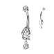 Pear CZ dangle belly button ring in silver — 14G ASTM F-136 implant-grade titanium navel barbell by Pressha
