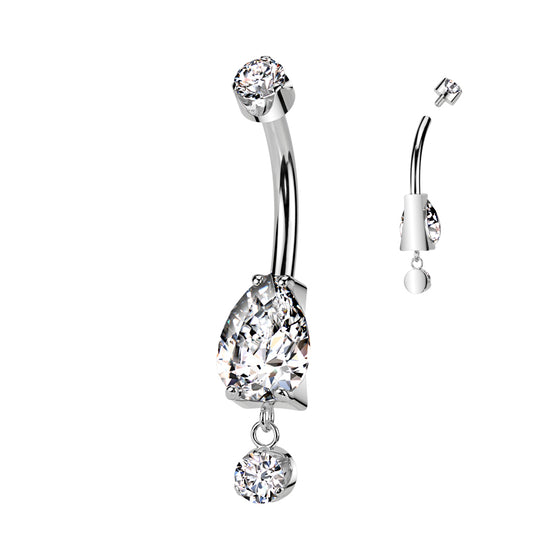 Pear CZ Dangle Belly Ring — Implant Grade Titanium