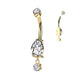 Pear CZ dangle belly button ring in gold — 14G ASTM F-136 implant-grade titanium navel barbell by Pressha
