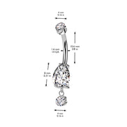 Pear CZ Dangle Belly Ring — Implant Grade Titanium