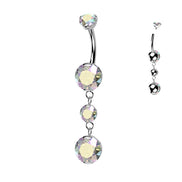 Double Prong-Set CZ Dangle Belly Ring — Implant Grade Titanium