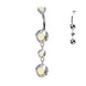 Double prong-set CZ dangle belly button ring in silver with clear CZ — 14G ASTM F-136 implant-grade titanium navel barbell by Pressha
