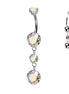 Double prong-set CZ dangle belly button ring in silver with clear CZ — 14G ASTM F-136 implant-grade titanium navel barbell by Pressha
