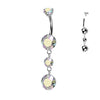 Double prong-set CZ dangle belly button ring in silver with clear CZ — 14G ASTM F-136 implant-grade titanium navel barbell by Pressha
