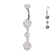 Double Prong-Set CZ Dangle Belly Ring — Implant Grade Titanium