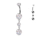Double prong-set CZ dangle belly button ring in silver with aurora borealis CZ — 14G ASTM F-136 implant-grade titanium navel barbell by Pressha
