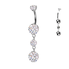 Double Prong-Set CZ Dangle Belly Ring — Implant Grade Titanium