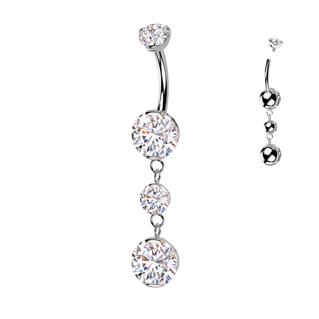 Double Prong-Set CZ Dangle Belly Ring — Implant Grade Titanium