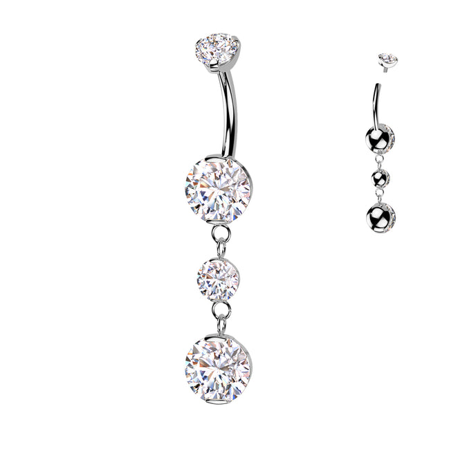 Double Prong-Set CZ Dangle Belly Ring — Implant Grade Titanium